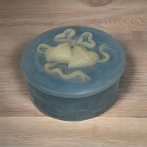 Round Trinket Ring Box w/ Lid Hearts & Ribbons Blue & White
